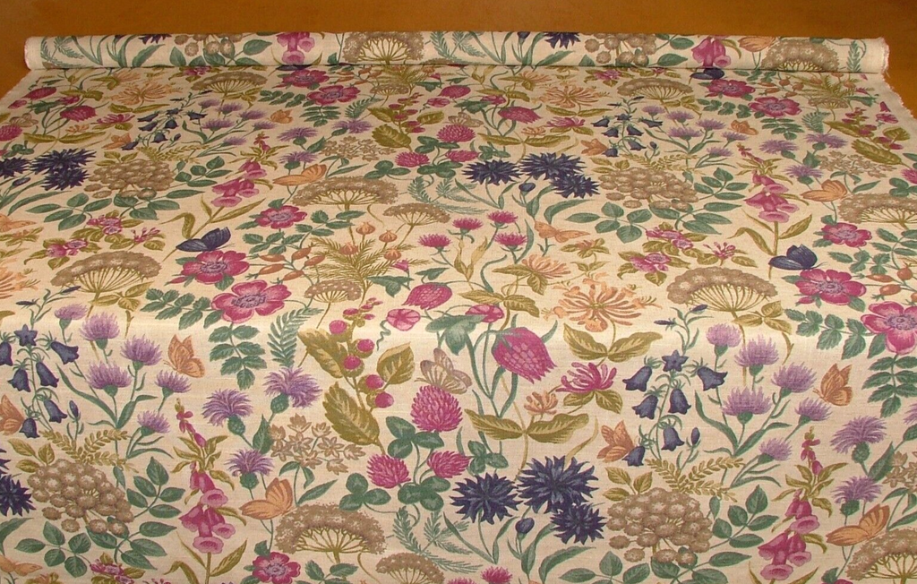 2.4 Metres iLiv Field Flowers Elderberry Linen Mix Fabric Cushion Curtain