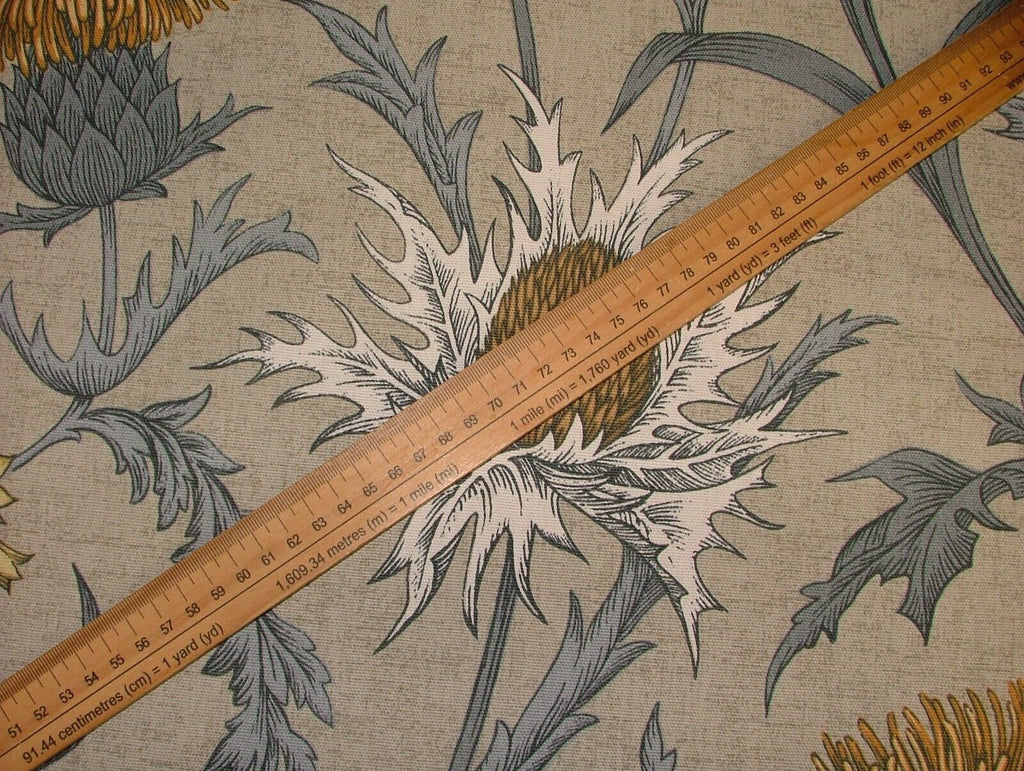 Scottish Thistle Ochre Cotton Curtain Upholstery Cushion Roman Blind Fabric