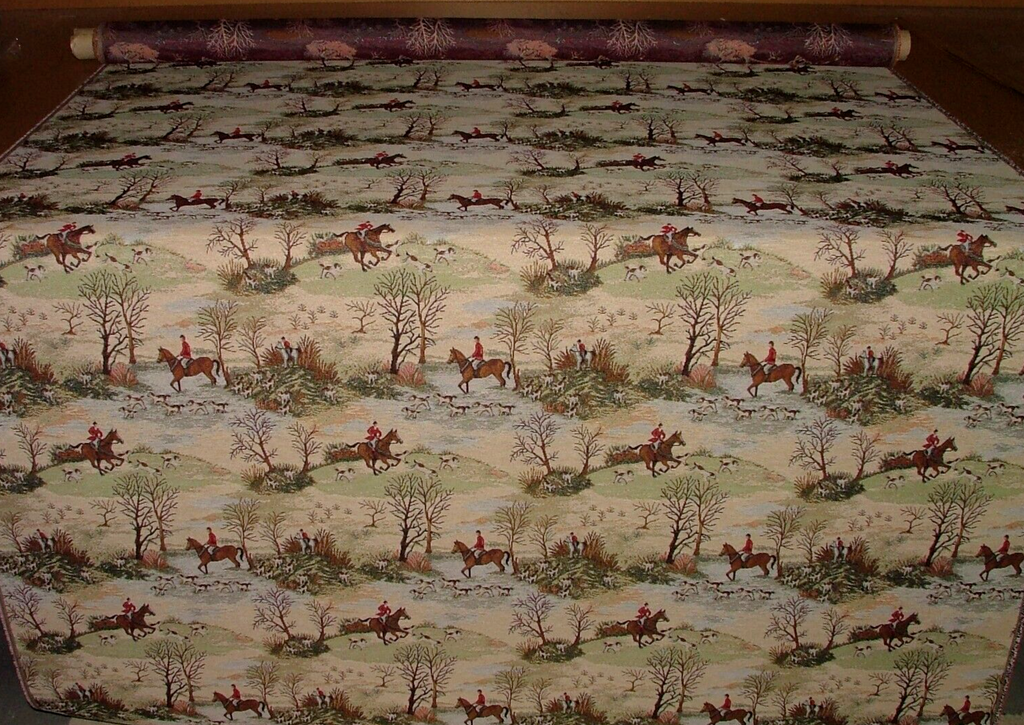 Horse And Hounds Hunting Tapestry Fabric Curtain Upholstery Cushion Blind Use