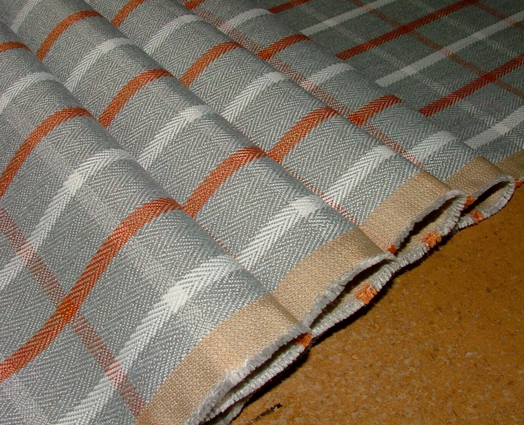 Paprika Grey White Herringbone Check Tartan Fabric Upholstery Cushion Curtain