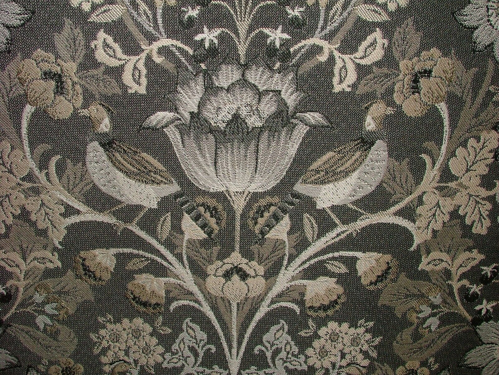 Morris Bird Charcoal Jacquard Fabric Ideal For Curtain Upholstery Cushion Throws