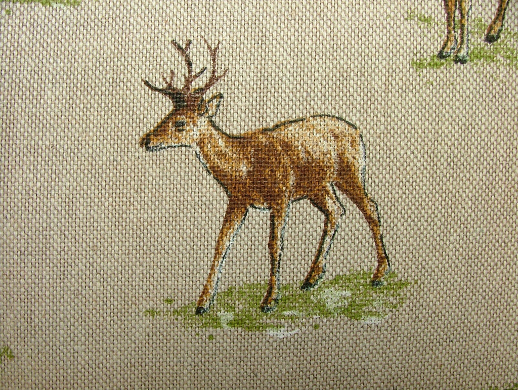 Mini Prints Stags Deer Country Side Animals Linen Look Fabric Curtain Upholstery