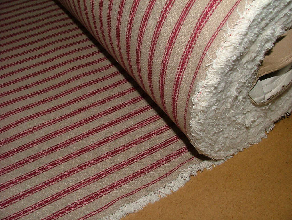 Harrogate Herringbone Berry Beige 100% Cotton Ticking Curtain Upholstery Fabric