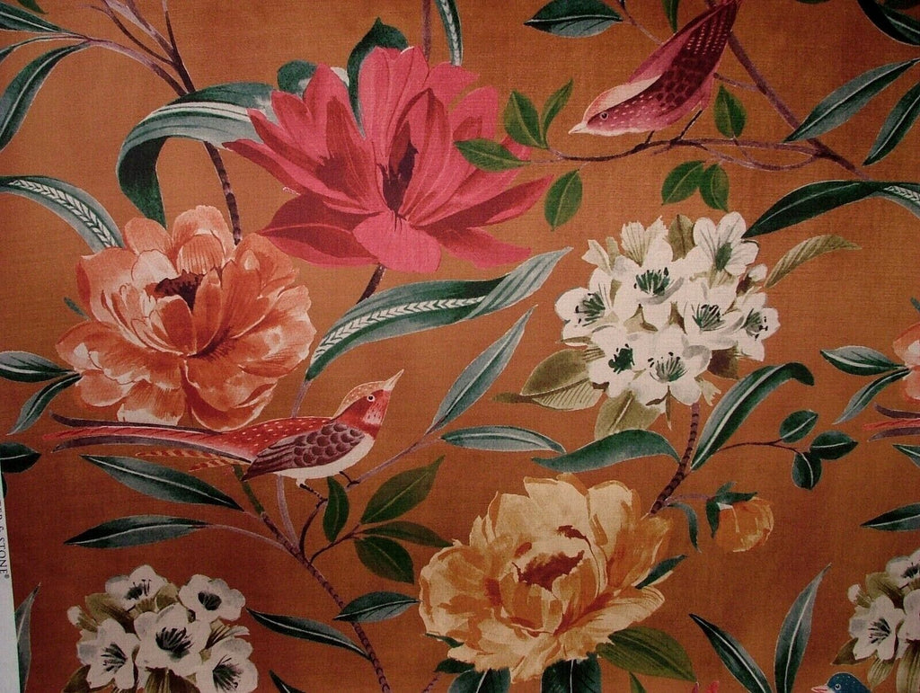 Shangri La Antique Floral Exotic Bird Velvet Fabric Curtain Upholstery Cushion