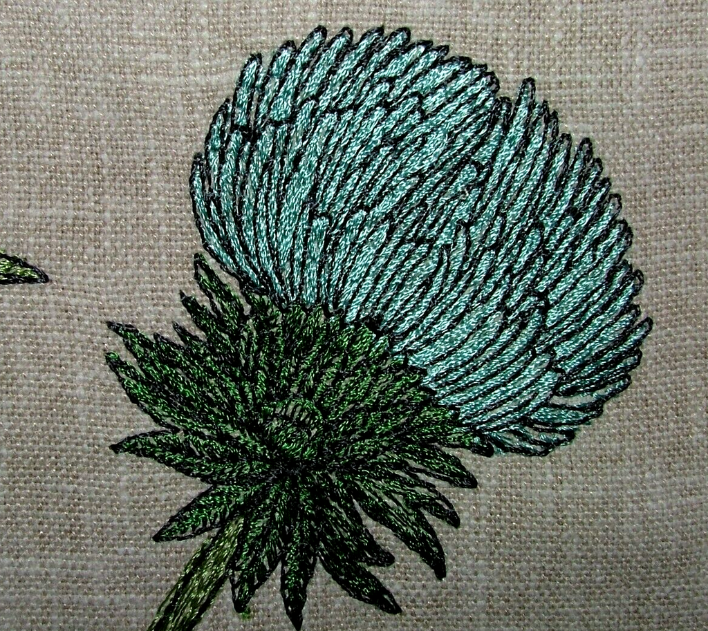 2.5 Metre Embroidered Scottish Thistle Carmine Fabric Curtain Upholstery Cushion