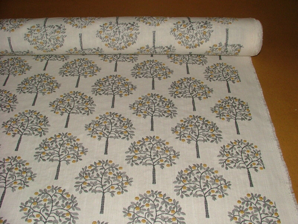 Orange Grove Ochre Embroidered Fabric Curtain Upholstery Cushion Roman Blinds