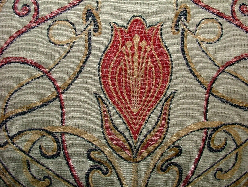 Art Nouveau Tulip Red And Blue Jacquard Curtain Upholstery Cushion Use Fabric