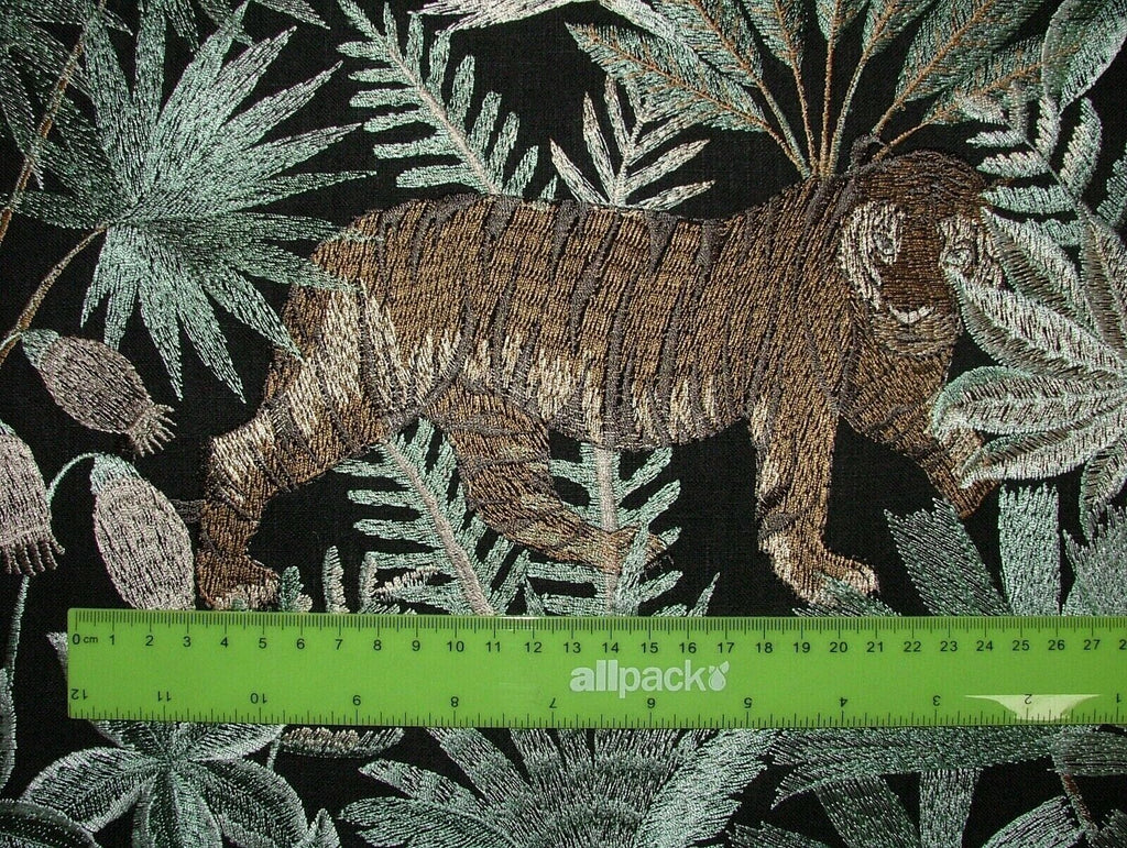 Tropical Forest Tiger Canopy Embroidered  Fabric Curtain Upholstery Cushion