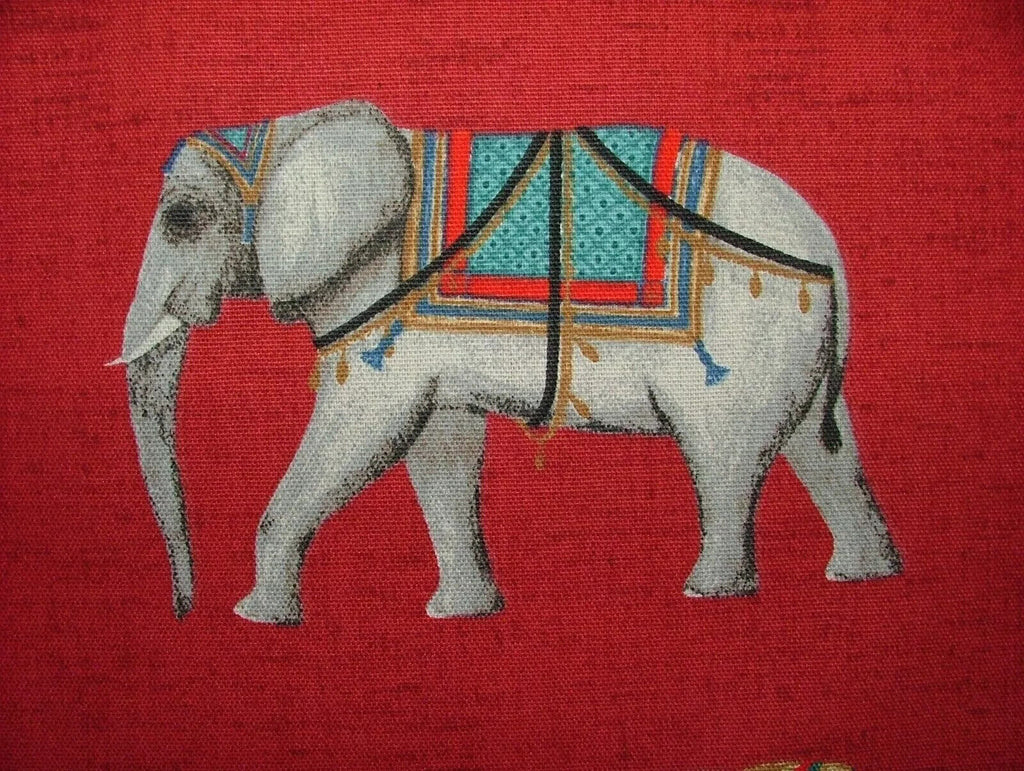 4 Metres Jaipur Indian Elephant Rosso Cotton Curtain Upholstery Cushion Fabric