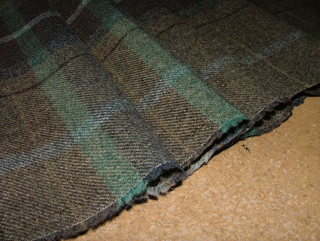 100% Shetland Wool Brown Teal Blue Tartan Upholstery Curtain Cushion Fabric