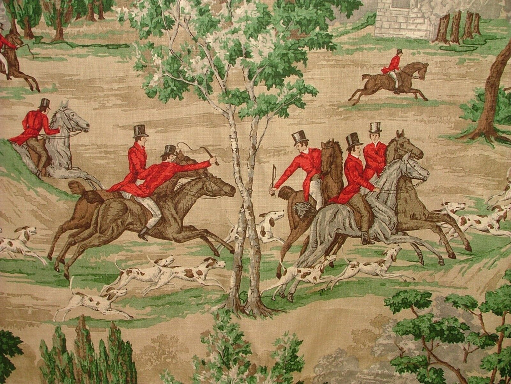 Sanderson Tally Ho Evergreen Crimson Hunting Horse Fabric Curtain Upholstery Use