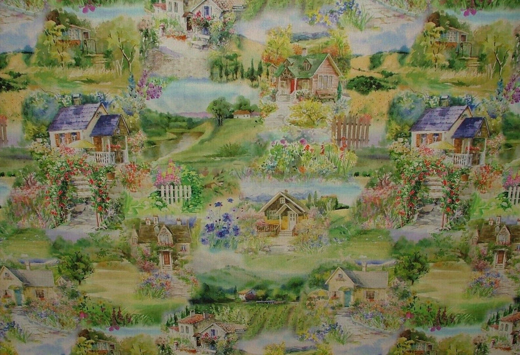 Idyllic Cottage Garden Cotton Curtain Upholstery Cushion Blind Tablecloth Fabric