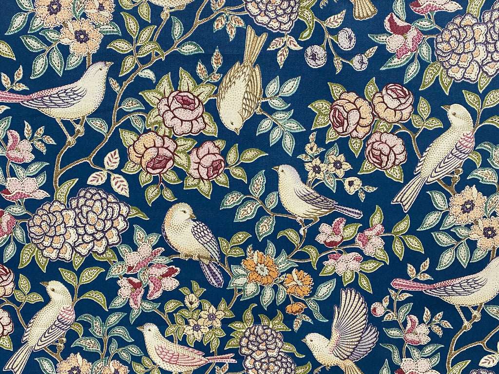 10 Metres Morris Bird Floral Blue Curtain Upholstery Roman Blind Quilting Fabric