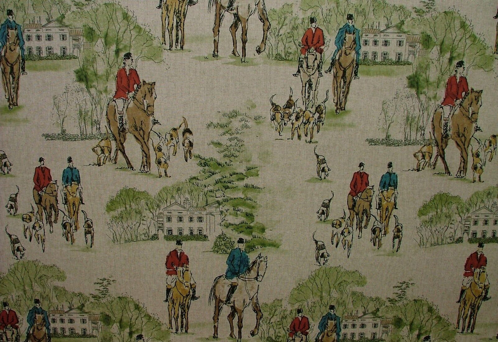 Horse And Hounds Hunting Velvet Fabric Curtain Upholstery Cushion Blinds