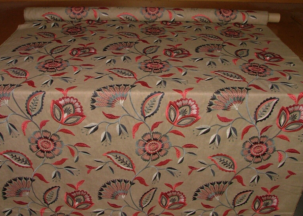 4 Metres iLiv Ophelia Cranberry Embroidered Fabric Curtain Upholstery Cushion