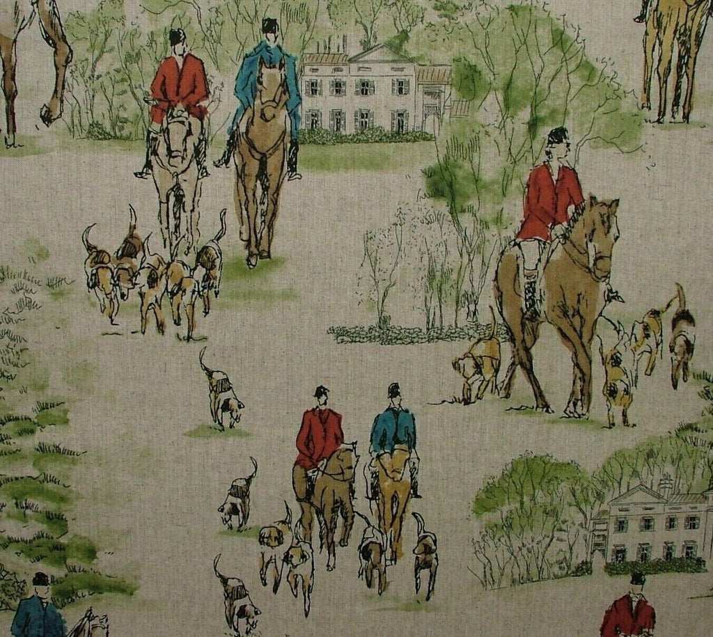 Horse And Hounds Hunting Velvet Fabric Curtain Upholstery Cushion Blinds