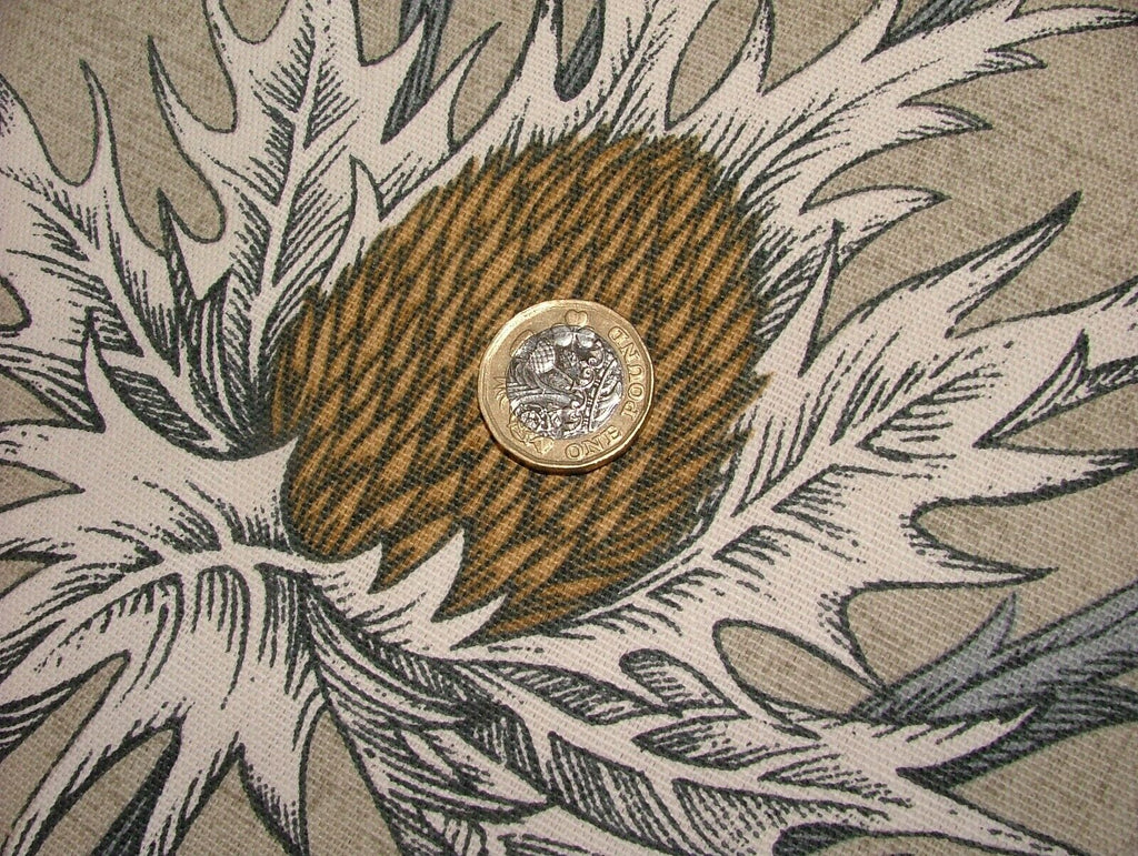 Scottish Thistle Ochre Cotton Curtain Upholstery Cushion Roman Blind Fabric