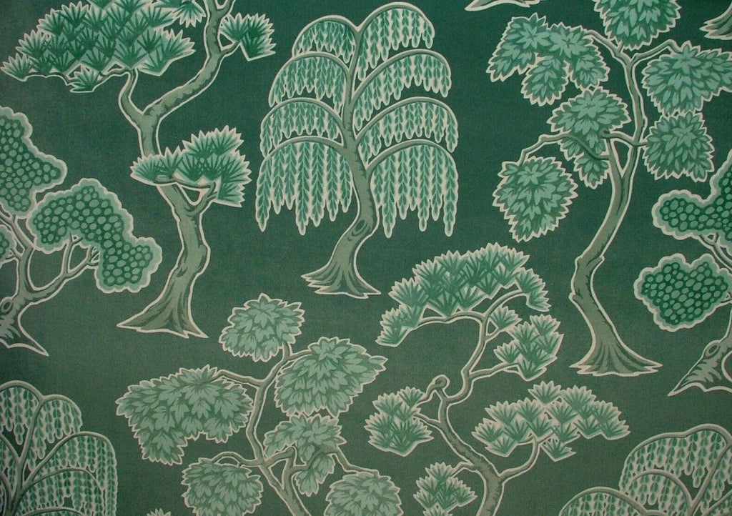 Japanese Japonica Oriental Tree Green Velvet Fabric Curtain Upholstery Cushion