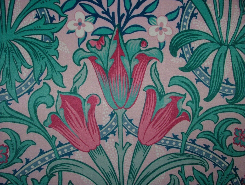 Art Nouveau Tulip Floral Pink Plush Velvet Fabric Curtain Upholstery Cushion Use