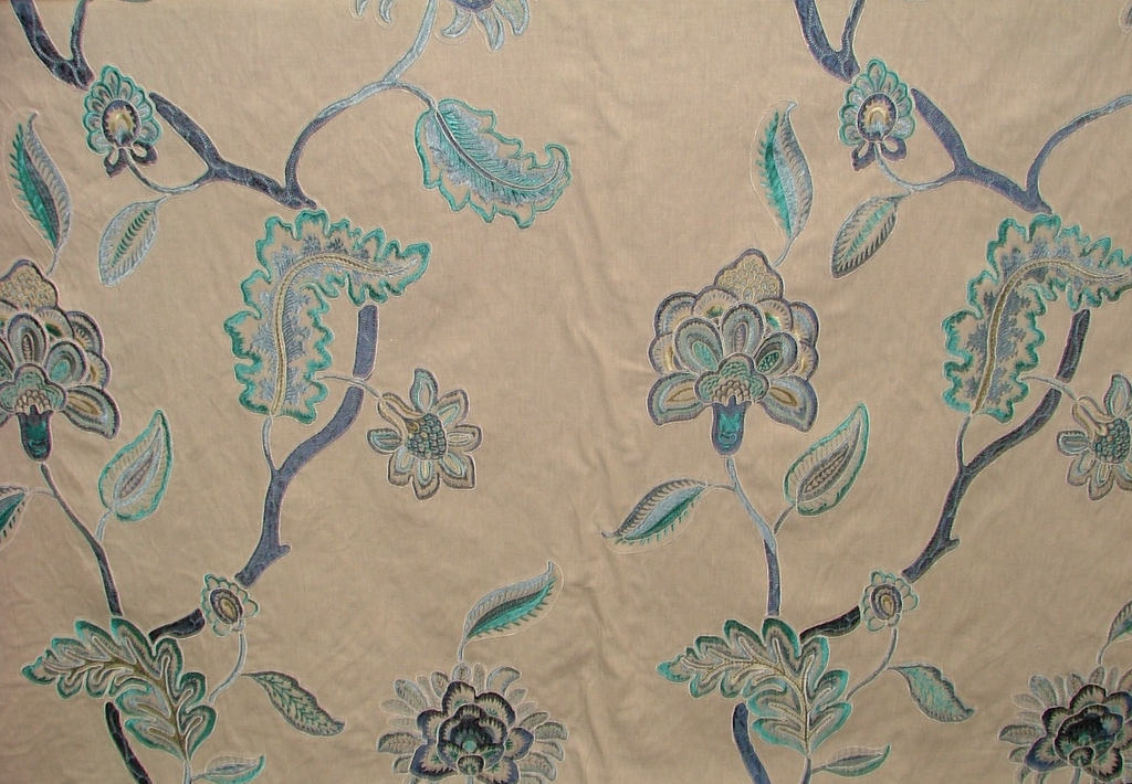 52 Metres Indigo Blue Floral Embroidered Fabric Curtain Upholstery Cushion Use16