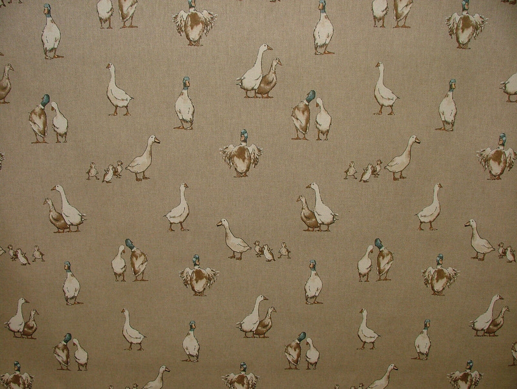 Mini Prints Ducks Animals Linen Look Fabric Curtain Upholstery Blinds