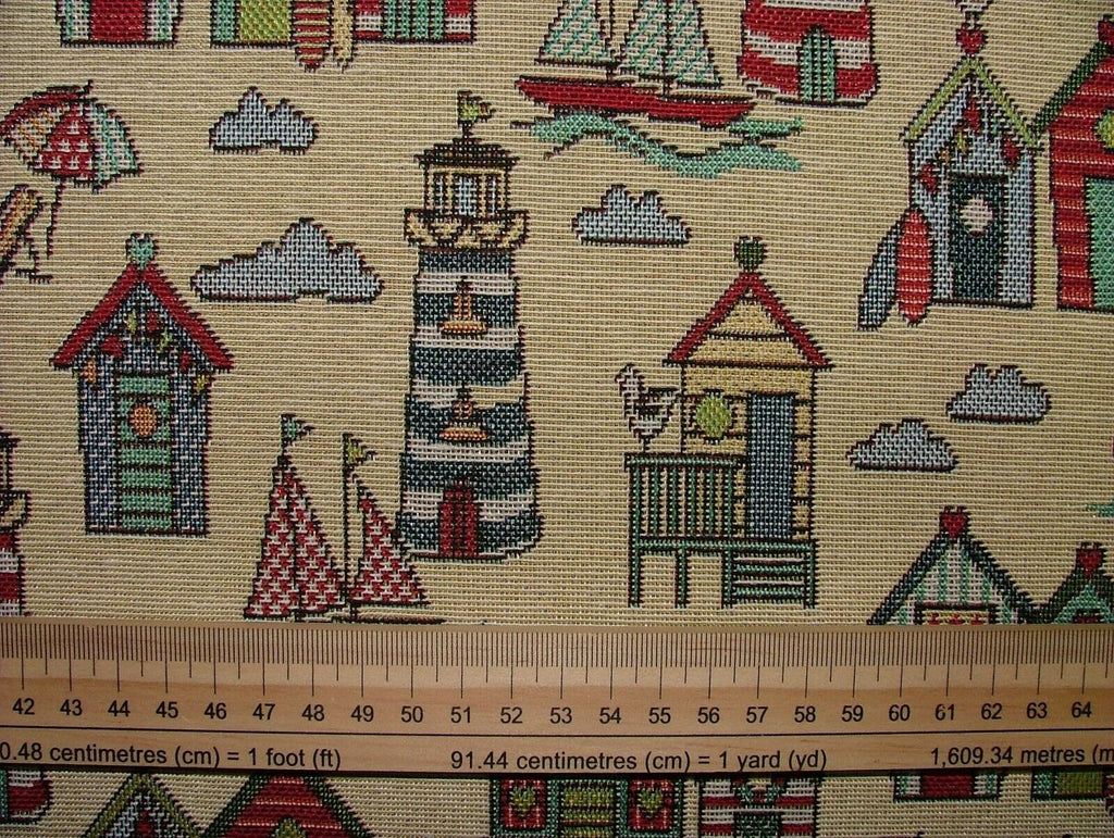 Tapestry Beach Huts Nautical Fabric Curtain Upholstery Cushion Craft Bag Making