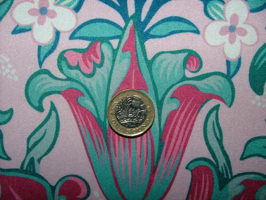 15 Metres Art Nouveau Tulip Floral Pink Velvet Fabric Curtain Upholstery Cushion