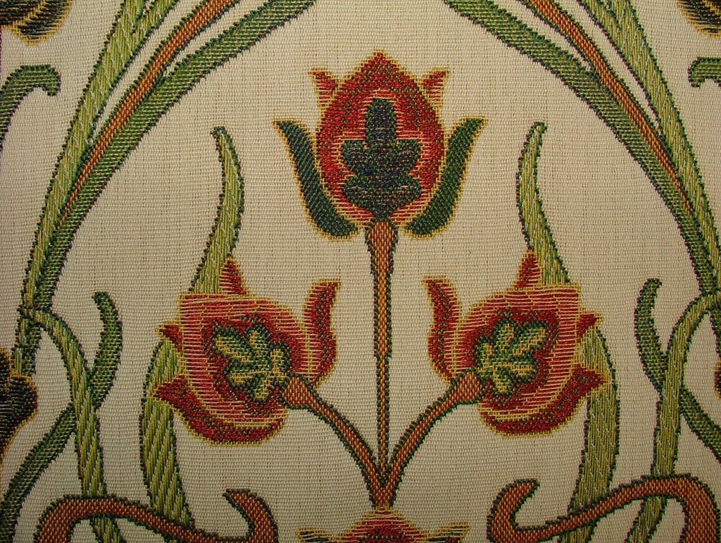 Art Nouveau Pugin Red Blue Gold Jacquard Curtain Upholstery Cushion Fabric