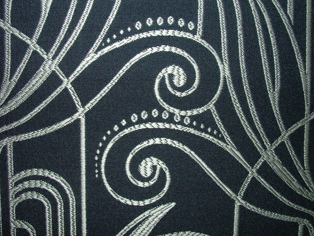 Waldorf Art Deco Navy Blue Silver Jacquard Curtain Upholstery Cushion Use Fabric