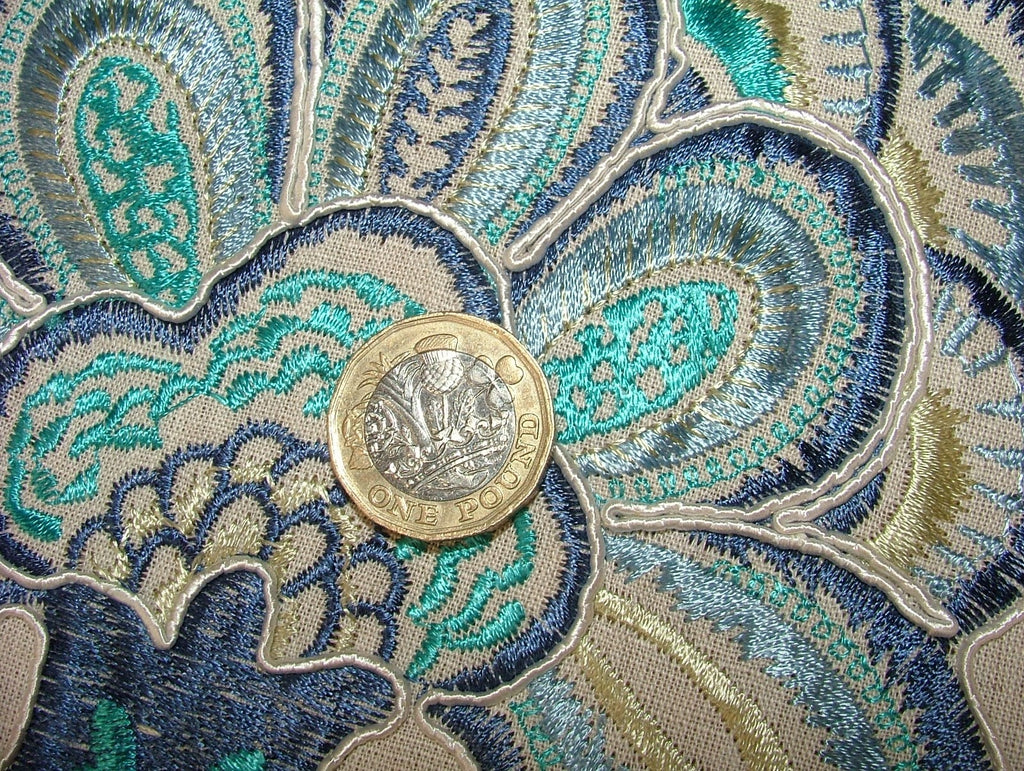 52 Metres Indigo Blue Floral Embroidered Fabric Curtain Upholstery Cushion Use11