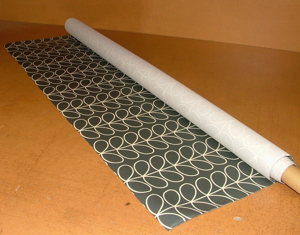 Orla Kiely Linear Stem Cool Grey PVC Vinyl Tablecloth Fabric Sold By The Metre