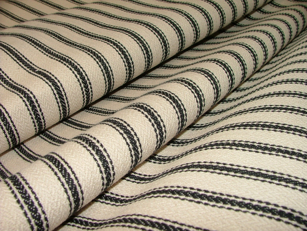 Harrogate Herringbone Black Natural Cotton Ticking Curtain Upholstery Fabric