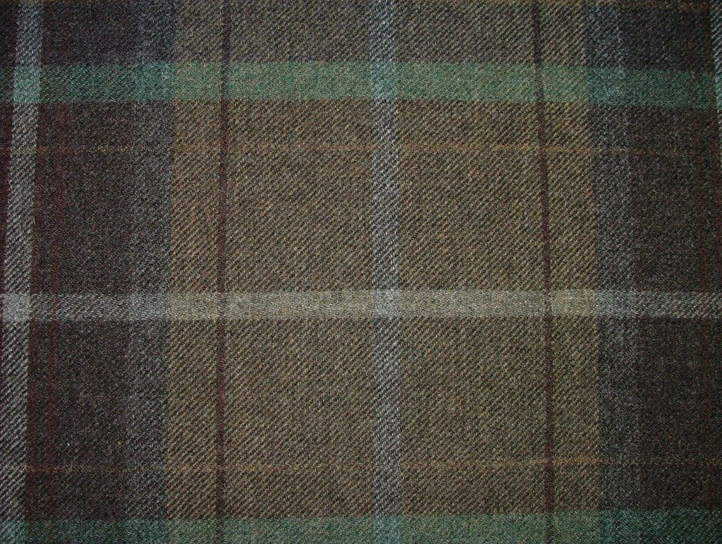 100% Shetland Wool Brown Teal Blue Tartan Upholstery Curtain Cushion Fabric