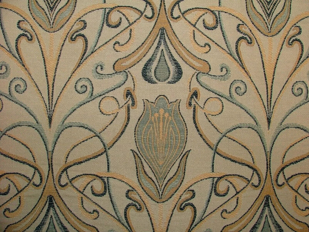 1 Metre Art Nouveau Tulip Navy Blue Jacquard Curtain Upholstery Cushion Fabric4