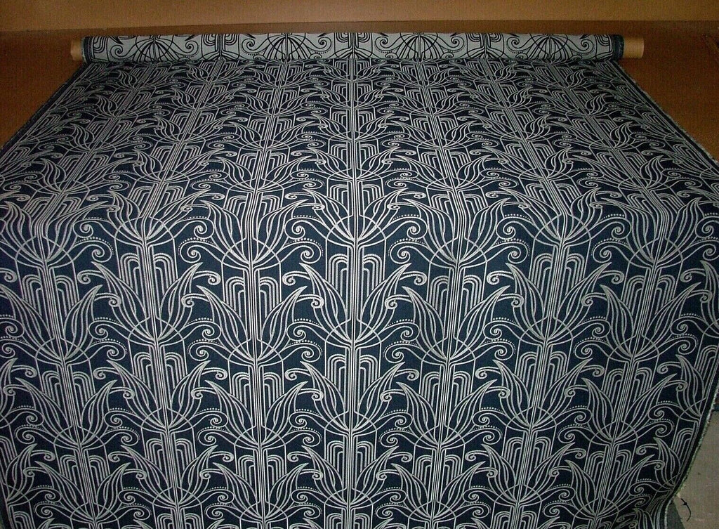 Waldorf Art Deco Navy Blue Silver Jacquard Curtain Upholstery Cushion Use Fabric