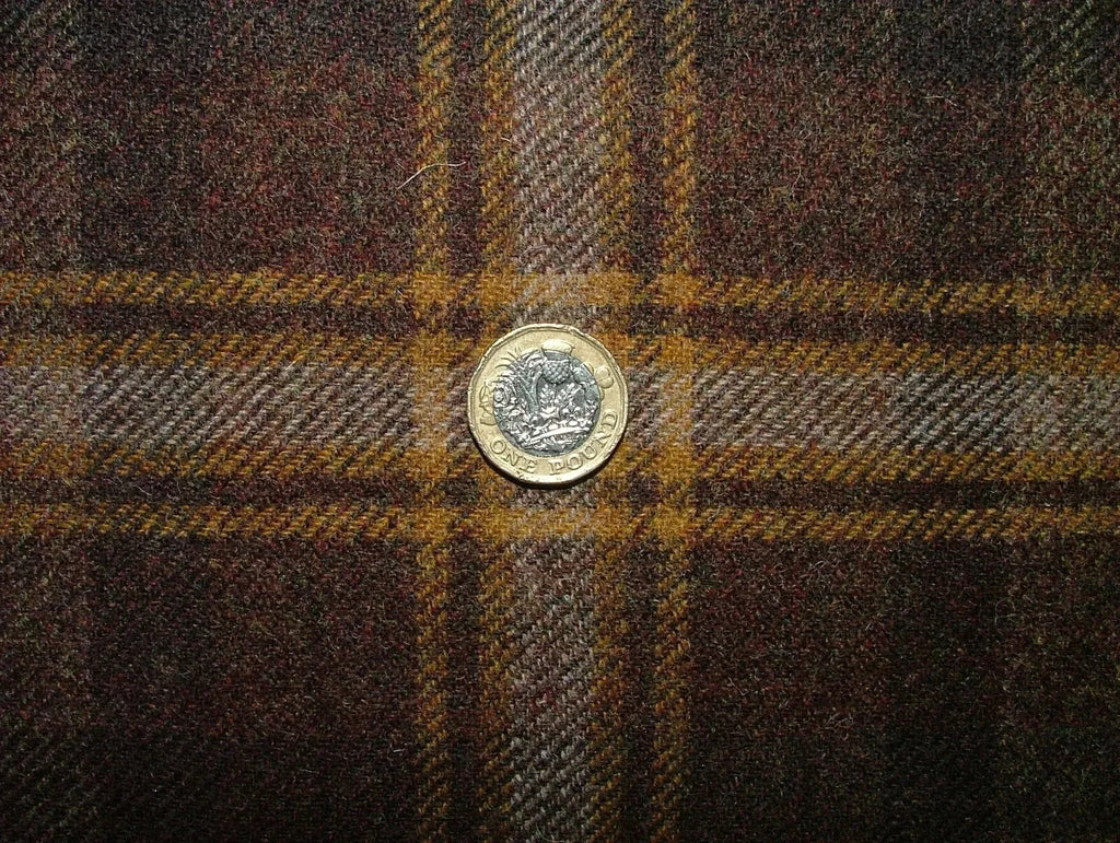 Shetland Wool Curtain Fabric Chestnut Brown Tartan Upholstery Cushion 2.5 Metres6