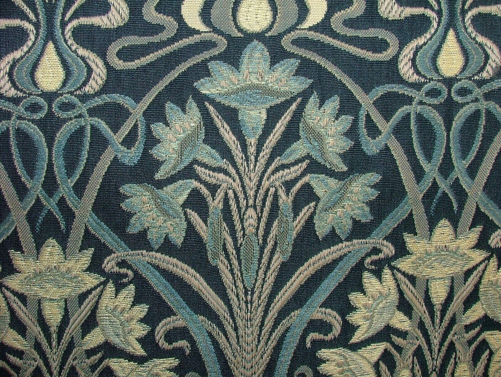 1.7 Metre Art Nouveau Navy Blue Thick Jacquard Curtain Upholstery Cushion Fabric