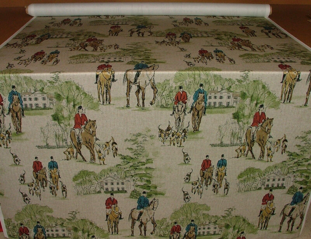 Horse And Hounds Hunting Velvet Fabric Curtain Upholstery Cushion Blinds