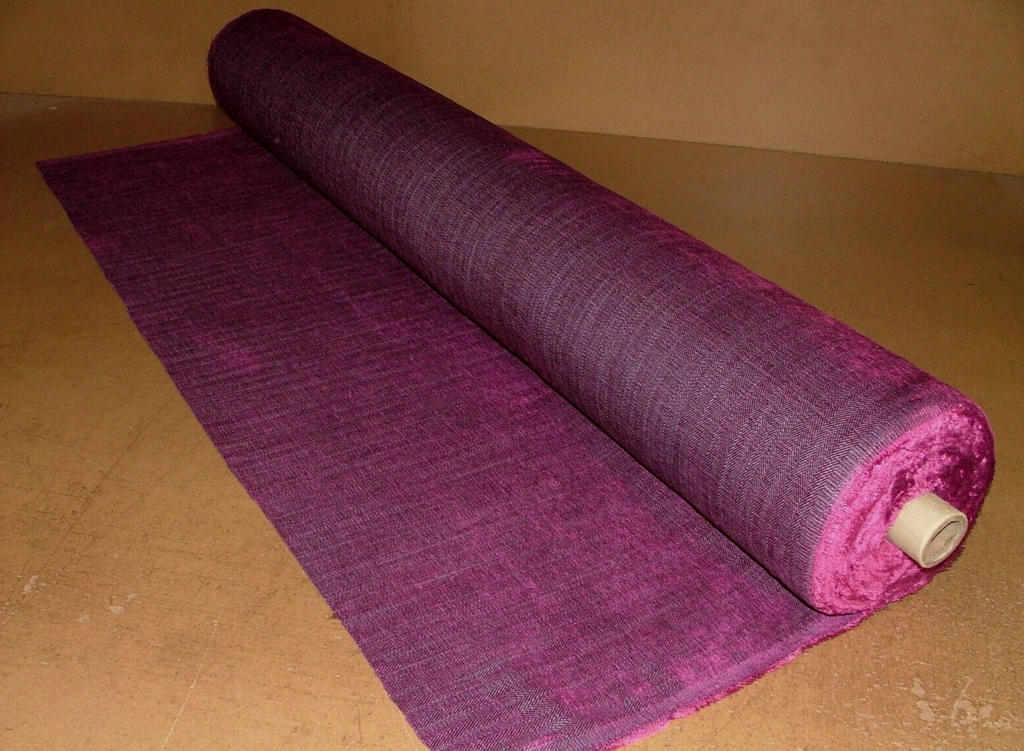 25 Metres Herringbone Magenta Linen Blend Curtain Upholstery Fabric RRP £700.00