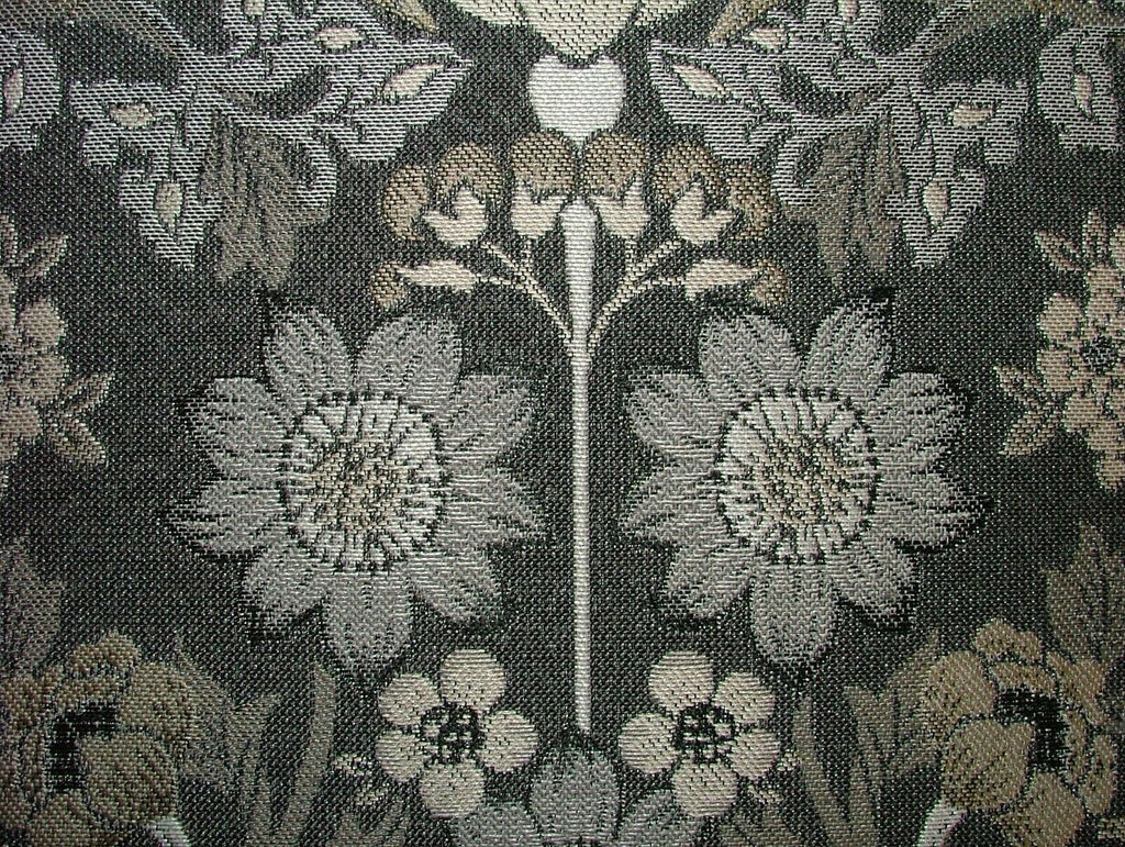 Morris Bird Charcoal Jacquard Fabric Ideal For Curtain Upholstery Cushion Throws