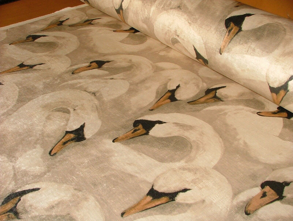 Majestic Swans Sand Extra Thick Velvet Fabric Curtain Upholstery Cushion Use