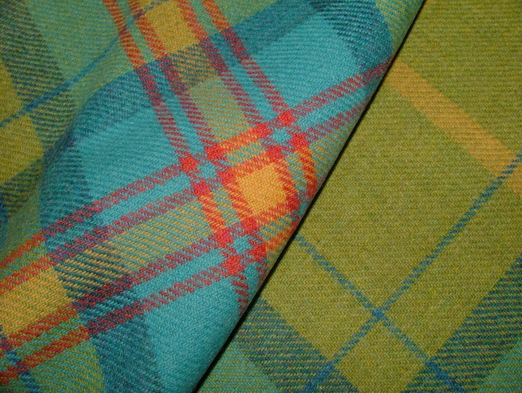 100% Shetland Wool Blue Pistachio Tartan Check Upholstery Curtain Cushion Fabric