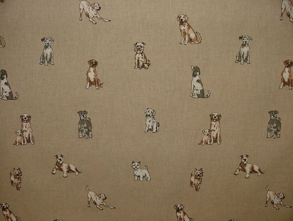 Mini Prints Dogs And Puppies Animals Linen Look Fabric Curtain Upholstery Blinds