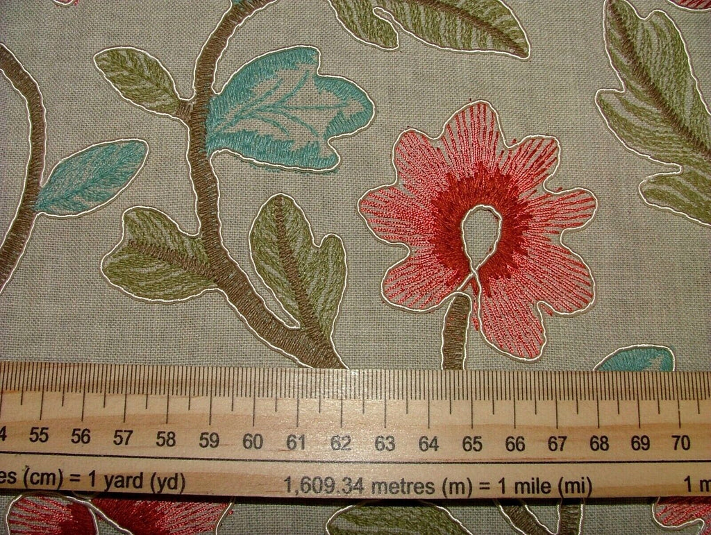 Broadway Rouge Floral Embroidered Jacquard Curtain Upholstery Cushion Fabric