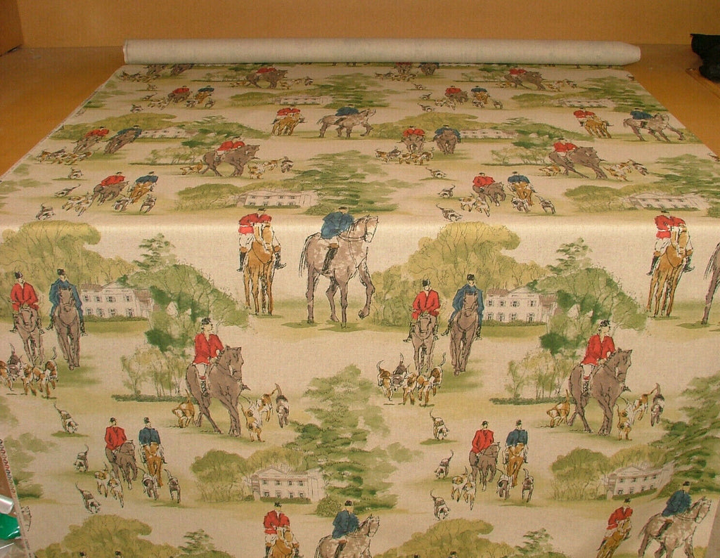 Horse And Hounds Hunting Linen Cotton Fabric Curtain Upholstery Cushion Blinds