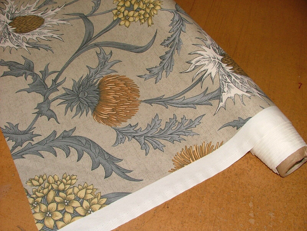 Scottish Thistle Ochre Cotton Curtain Upholstery Cushion Roman Blind Fabric