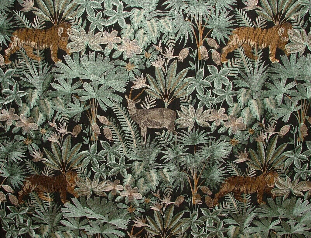 Tropical Forest Tiger Canopy Embroidered  Fabric Curtain Upholstery Cushion