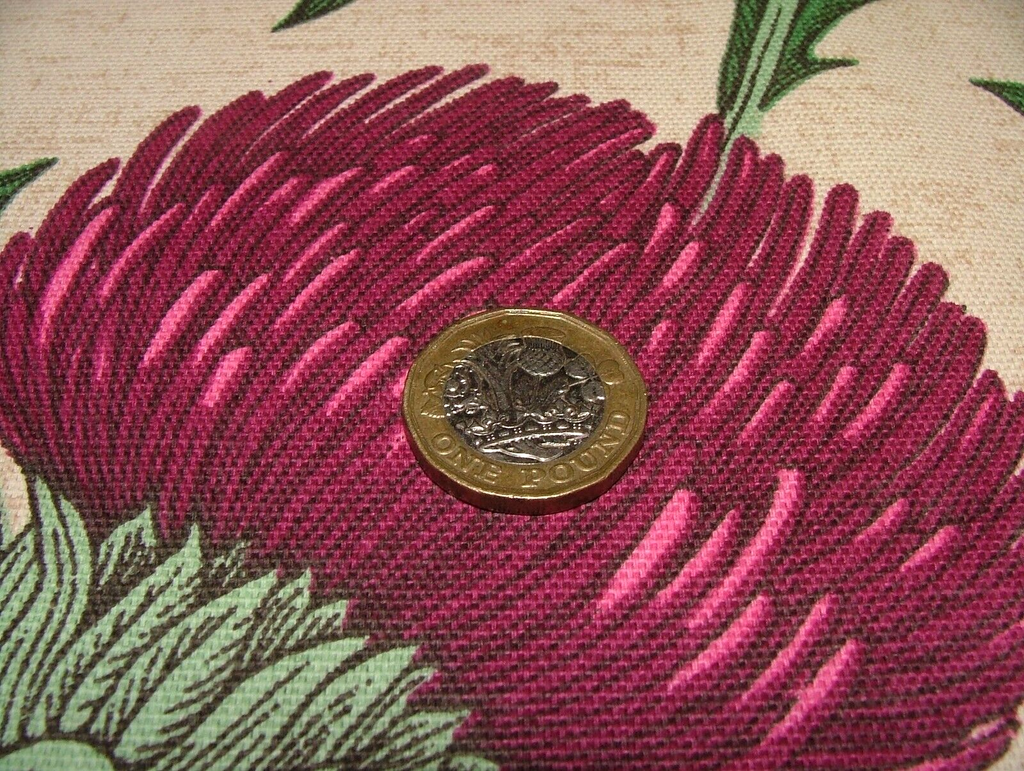 2.2 Metre iLiv Acanthium Thistle Carmine  Cotton Curtain Upholstery Fabric