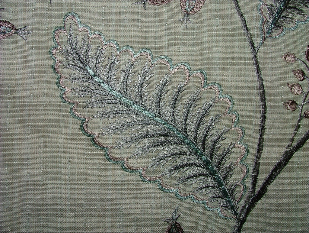 Embroidered Curtain Upholstery Fabric 11 Metres Berryvine Dove Grey RRP £550.007