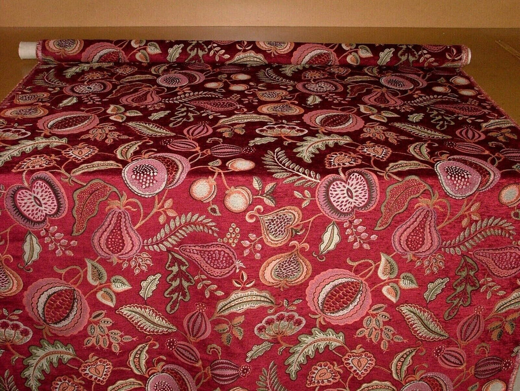 1 Metre Summer Fruits Ruby Chenille Fabric Curtain Cushion Upholstery Throws